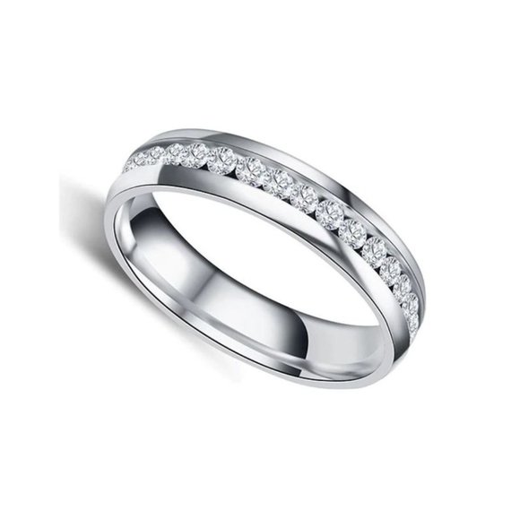 Stainless Steel White Crystal 6mm Ring Unisex - Picture 2 of 2